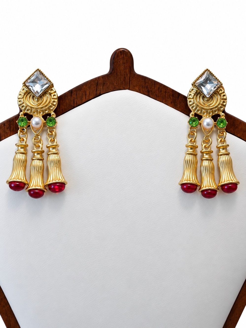Vintage Style Gold-Plated Dangle Earrings with Red Drop Tassels